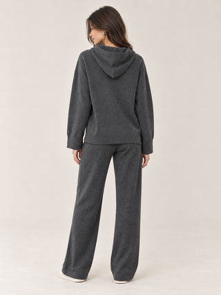 Drawstring Hooded Knitted Pullover Grey