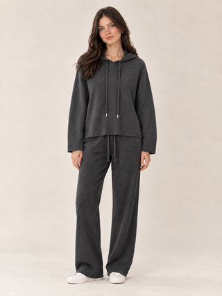 Drawstring Hooded Knitted Pullover Grey