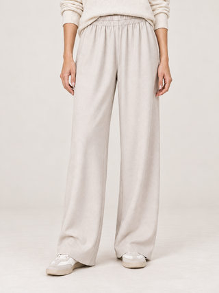 Wide Leg Wool Blend Trousers-Cream