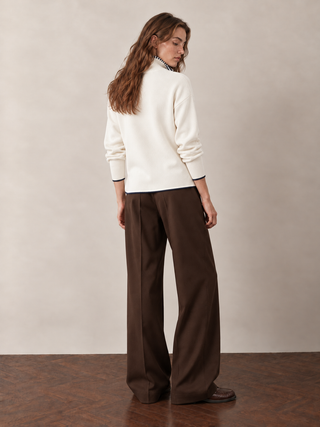 Cream Cotton Half Zip High Neck Knitted Jumper