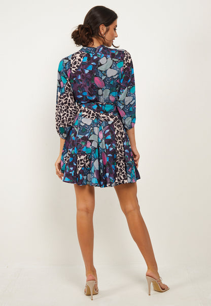 Multi Print Buttoned Mini Dress - ANGELEYE