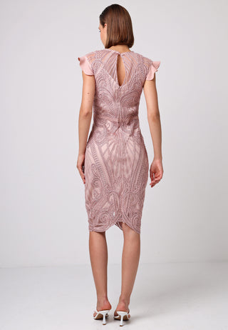 Bodycon Lace Midi Dress In Rose Pink - ANGELEYE
