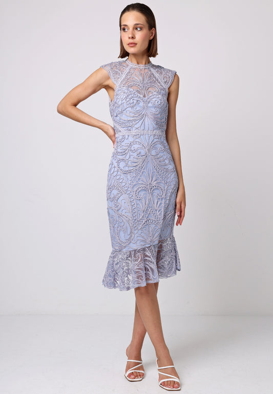 Bodycon Lace Midi Dress In Lavender