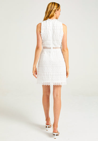 White Broderie Lace Mini Shift Dress - ANGELEYE