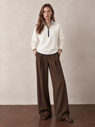 Cream Cotton Half Zip High Neck Knitted Jumper