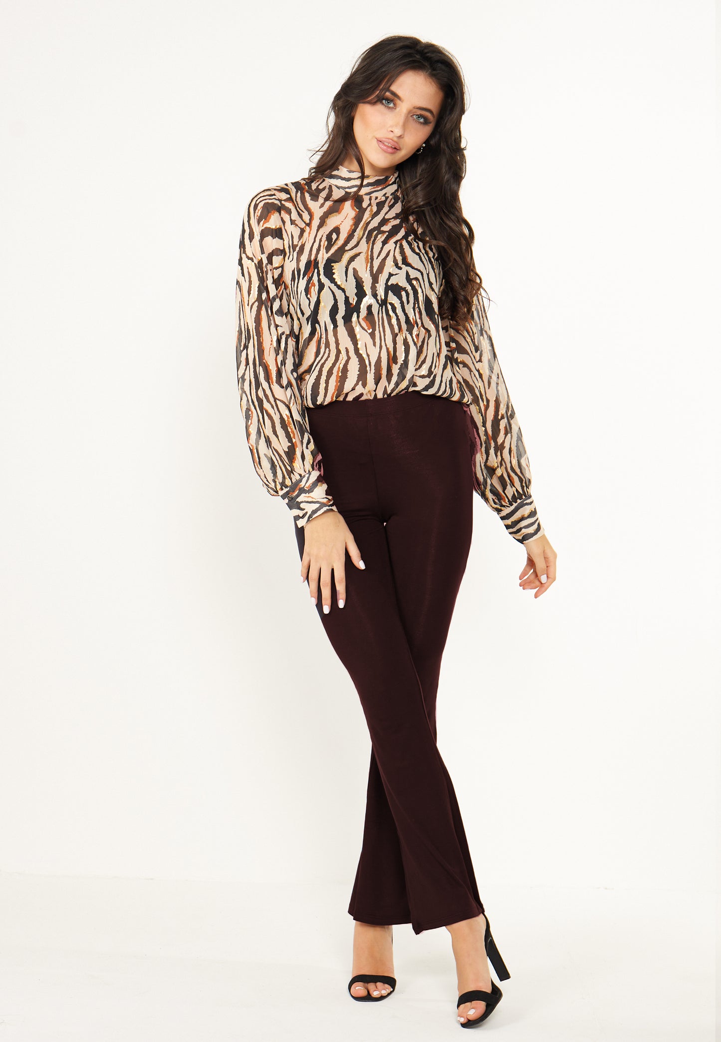 Zebra High Neck Chiffon Blouse in Cream