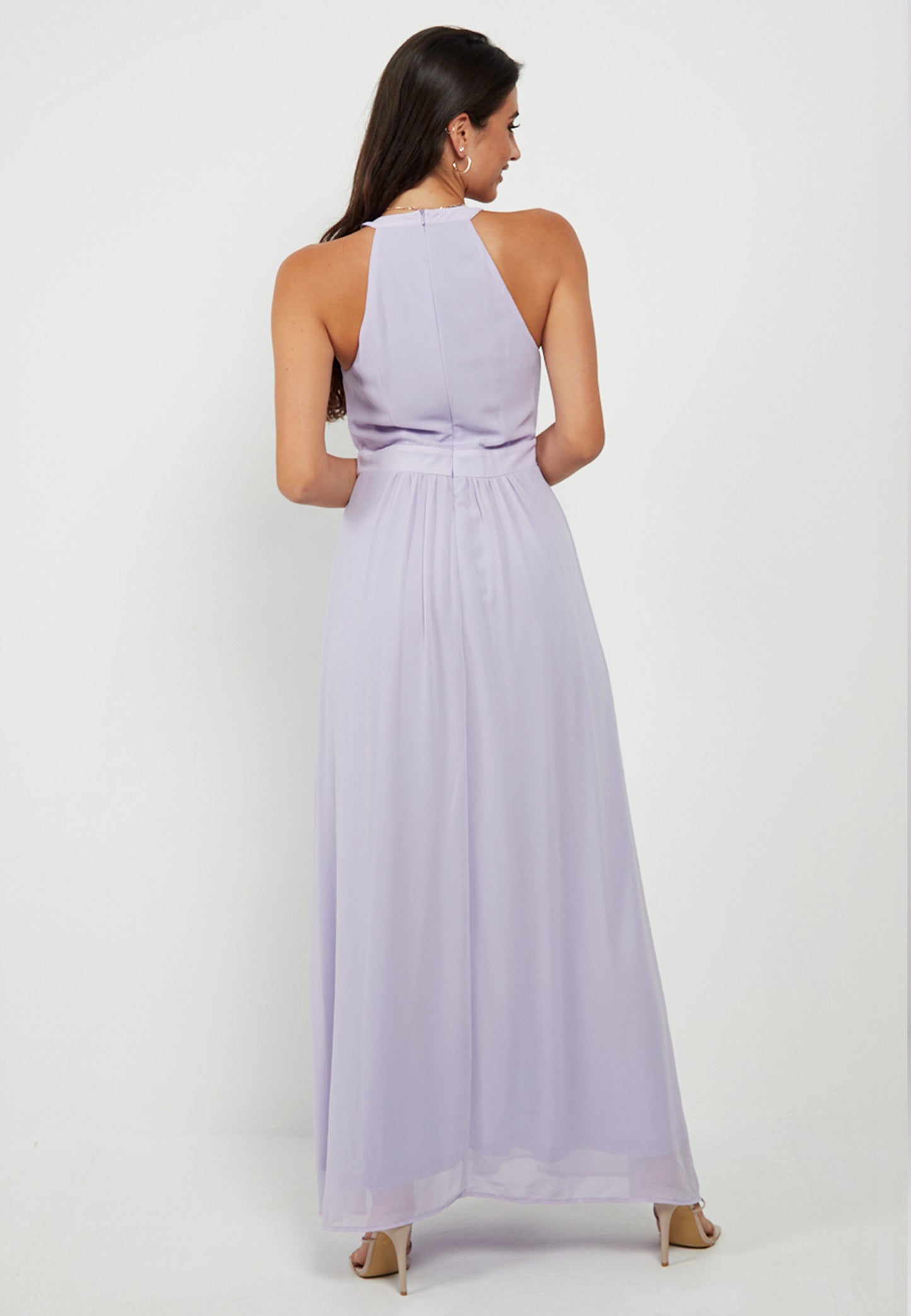 Halter Neck Maxi Dress With Leg Slit In Lavender