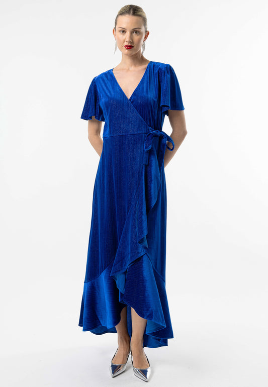 Glitter Velvet Wrap Dress with Ruffle Hem