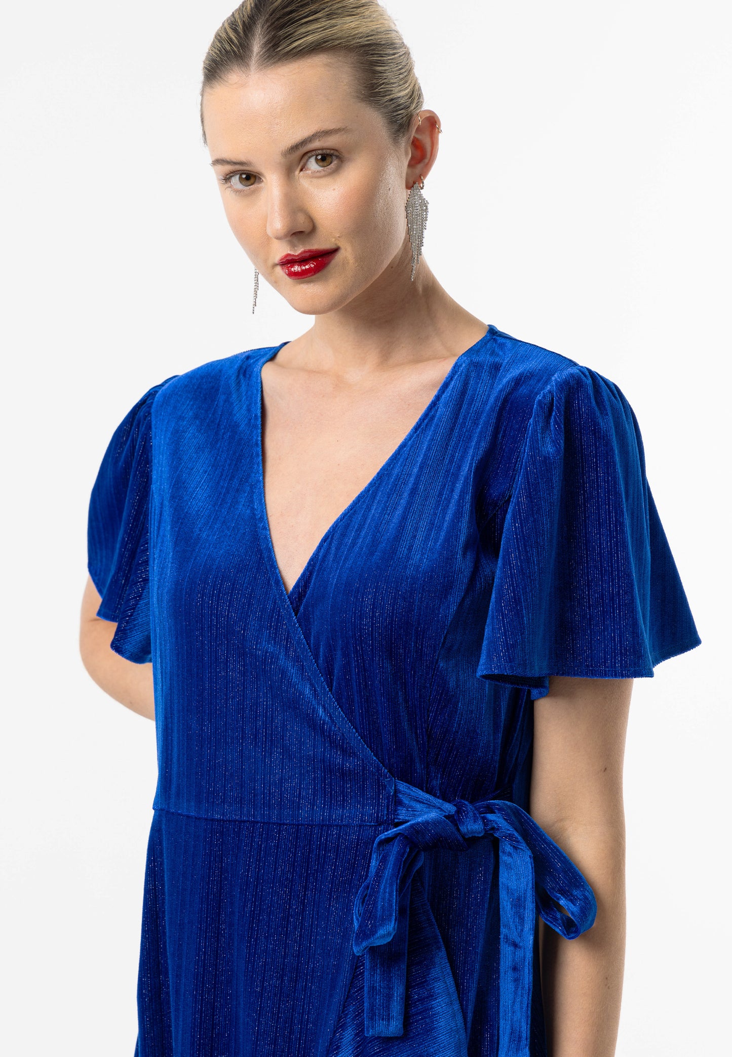 Glitter Velvet Wrap Dress with Ruffle Hem