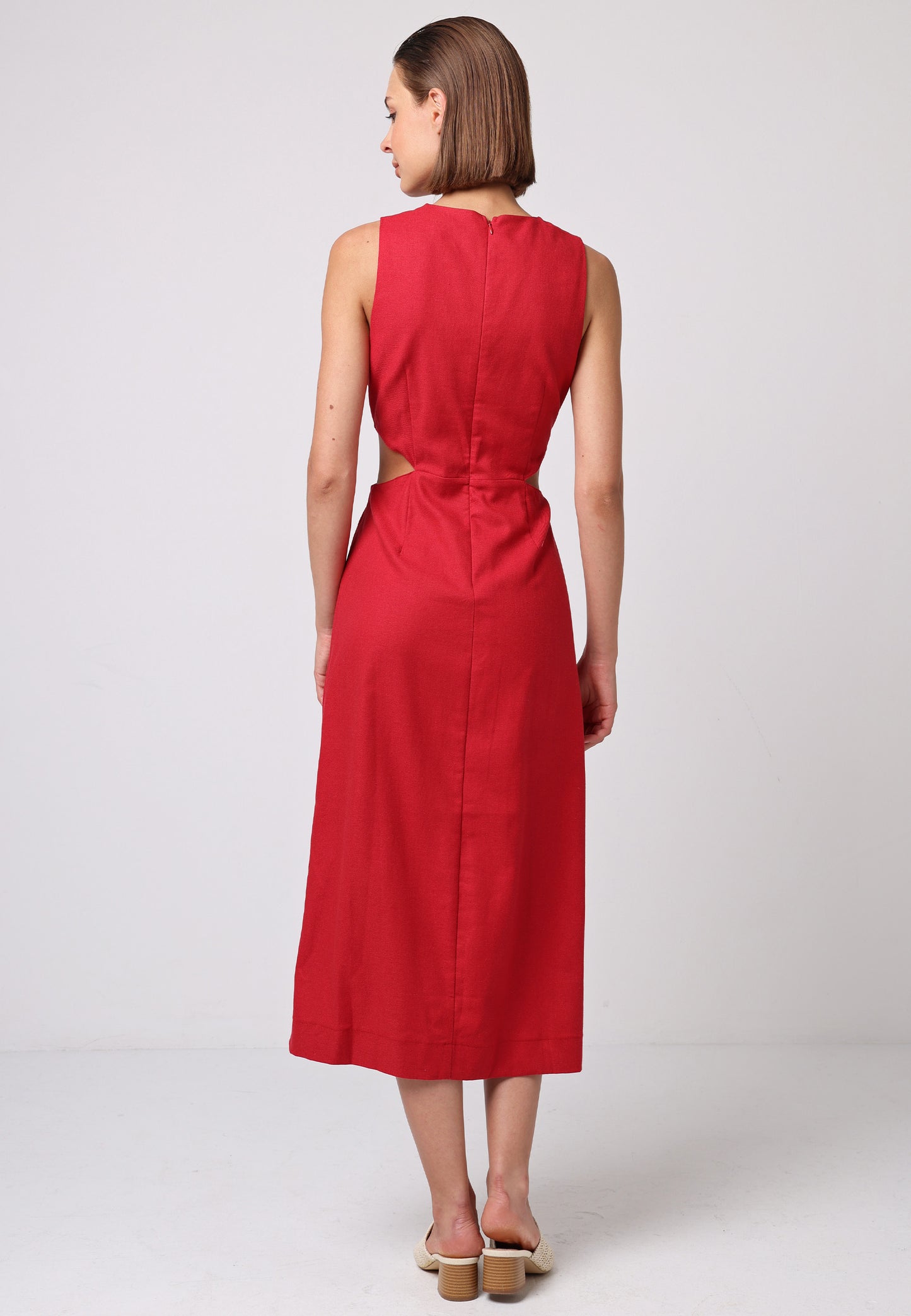 Linen Midi Dress with Side Cut Outs