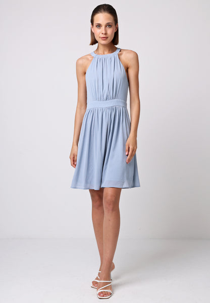 Chiffon Halter Neck Mini Dress in Dusty Blue