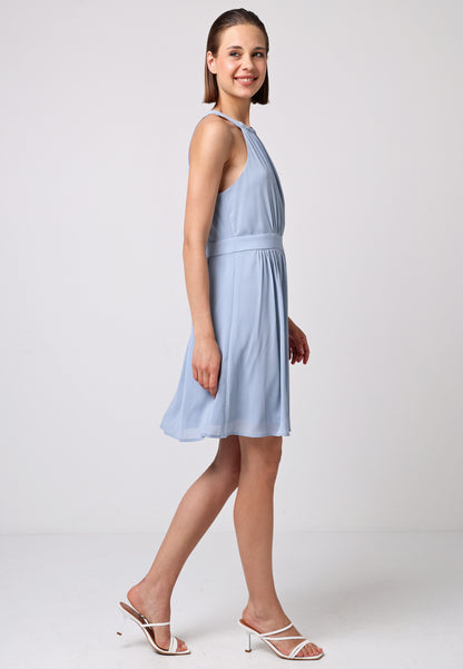 Chiffon Halter Neck Mini Dress in Dusty Blue