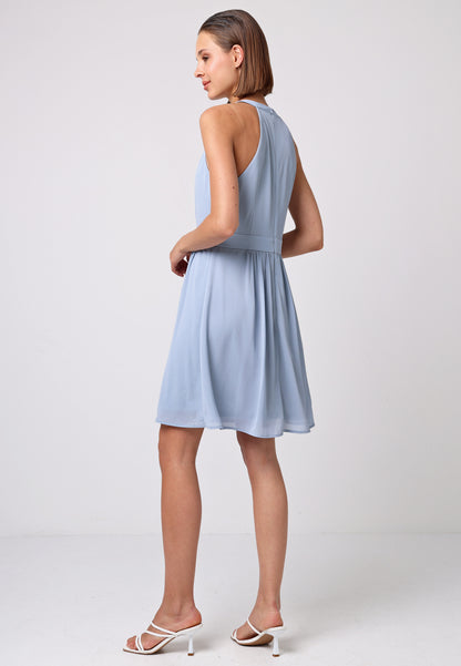 Chiffon Halter Neck Mini Dress in Dusty Blue