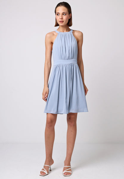 Chiffon Halter Neck Mini Dress in Dusty Blue