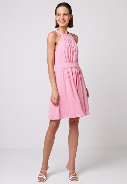 Chiffon Halter Neck Mini Dress in Pink