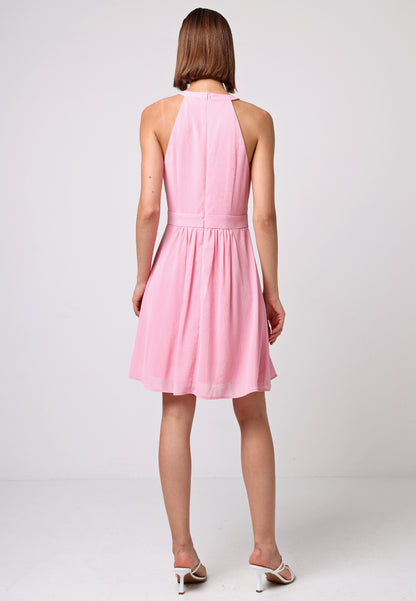 Chiffon Halter Neck Mini Dress in Pink