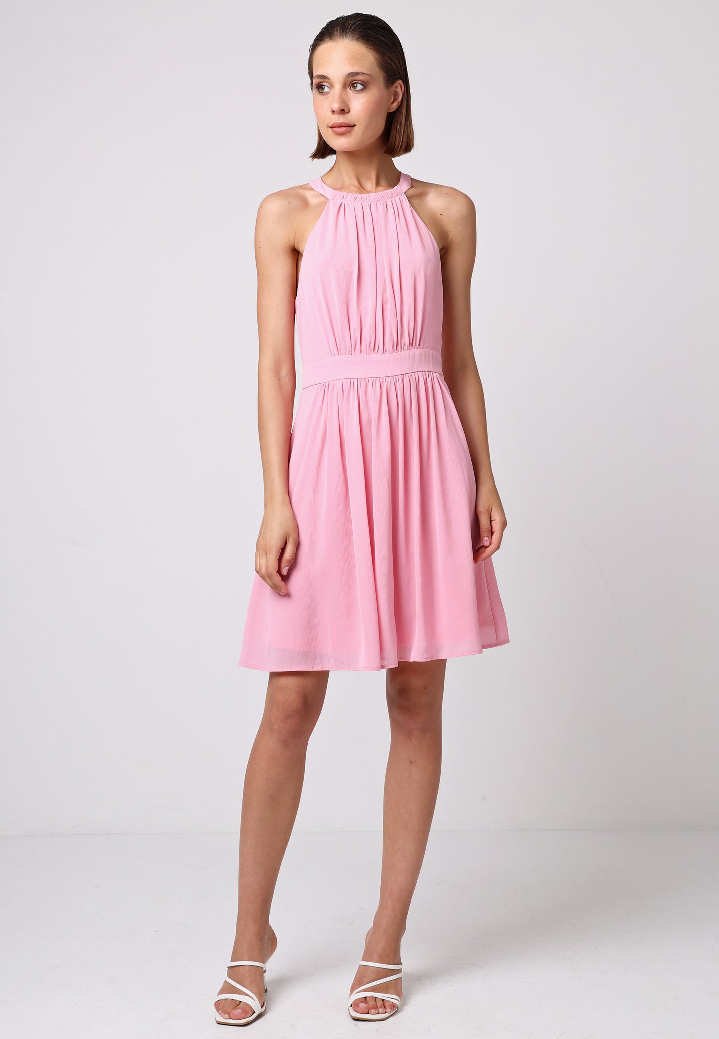 Chiffon Halter Neck Mini Dress in Pink