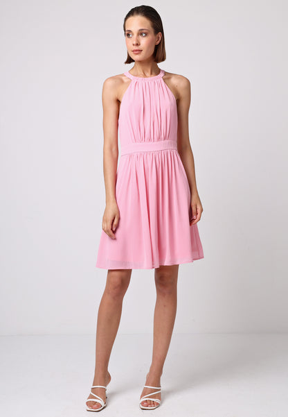 Chiffon Halter Neck Mini Dress in Pink