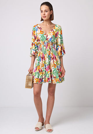Ruched Waist Mini Beach Dress in Papaya