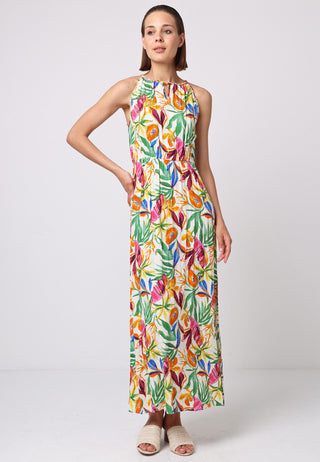 Halter Neck Maxi Dress in Tropical Papaya Print