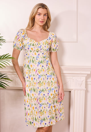 Ditsy Floral White Midi Summer Dress