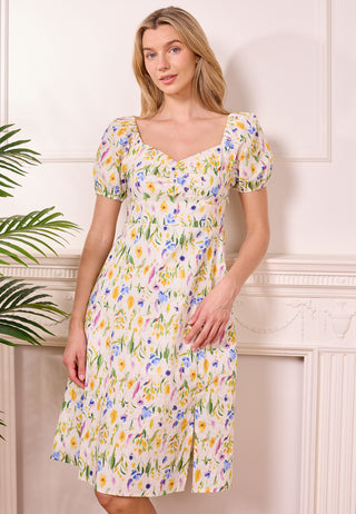 Ditsy Floral White Midi Summer Dress