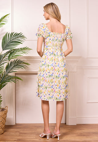 Ditsy Floral White Midi Summer Dress