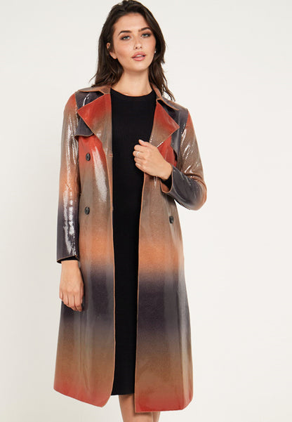 PU Snake Skin Textured Trench Coat - ANGELEYE