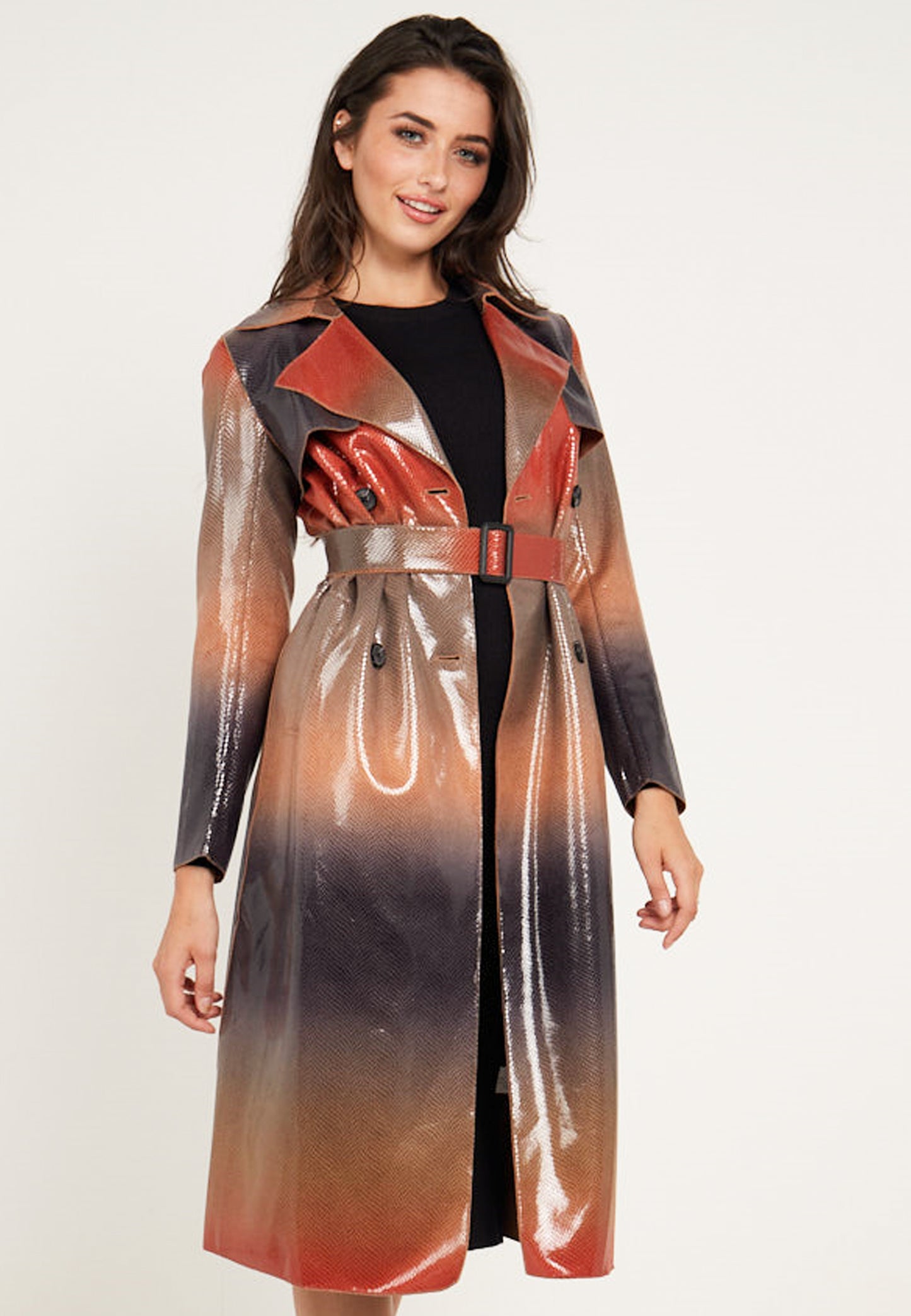 PU Snake Skin Textured Trench Coat