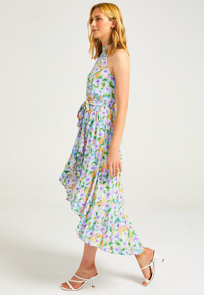 High Low Halterneck Dress in Floral Dress - ANGELEYE