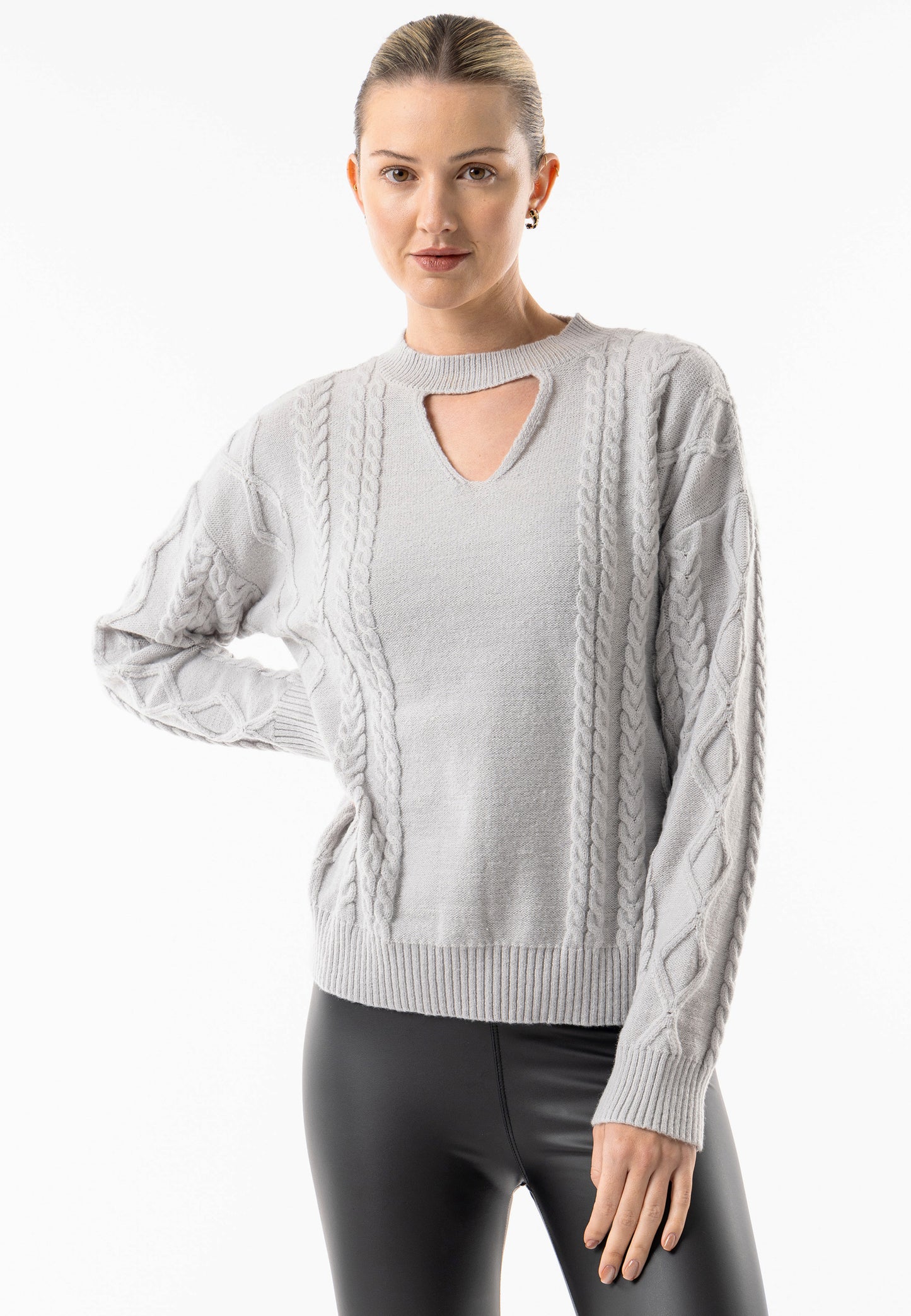 Silver Keyhole Cable Knit Jumper