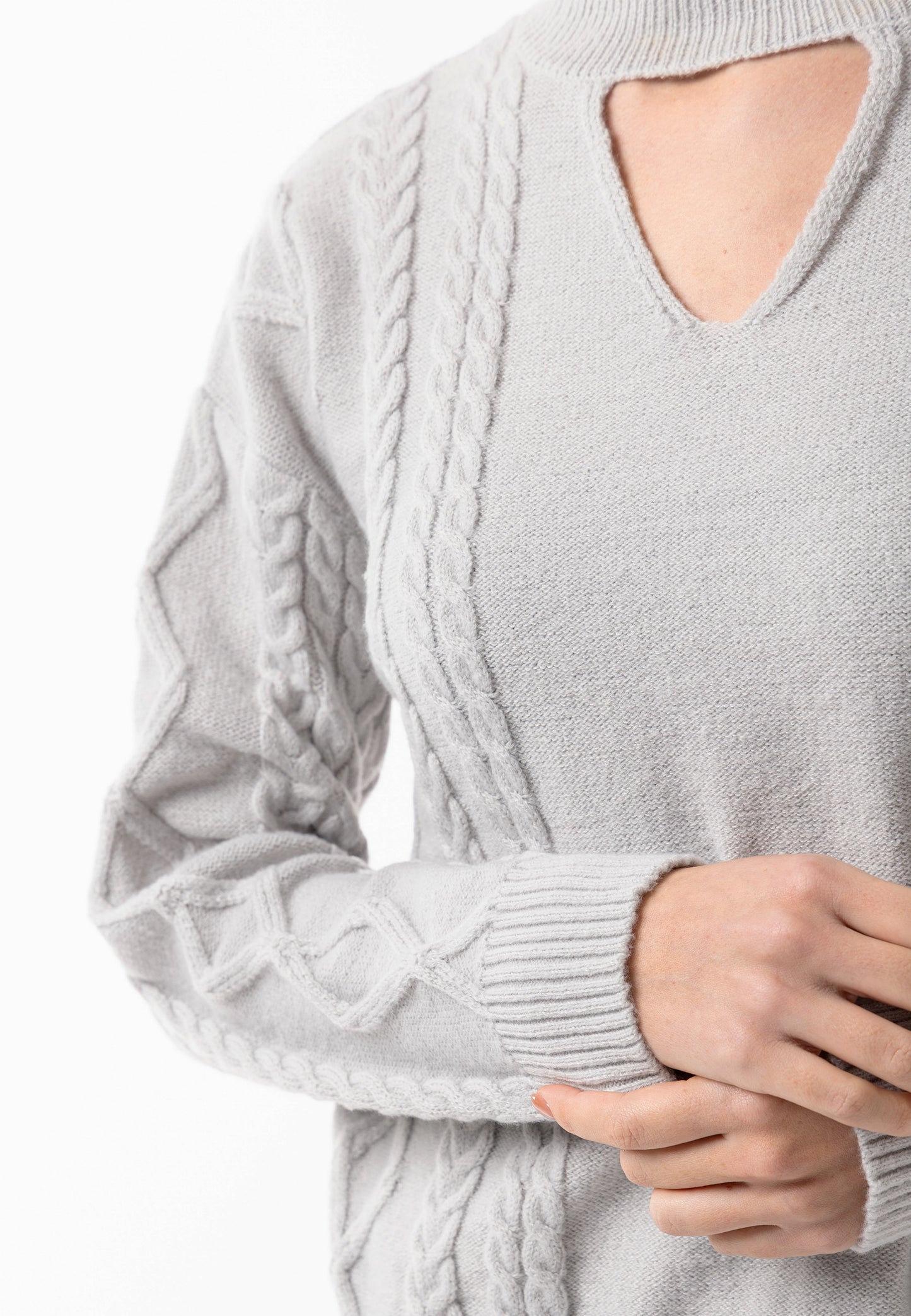 Silver Keyhole Cable Knit Jumper