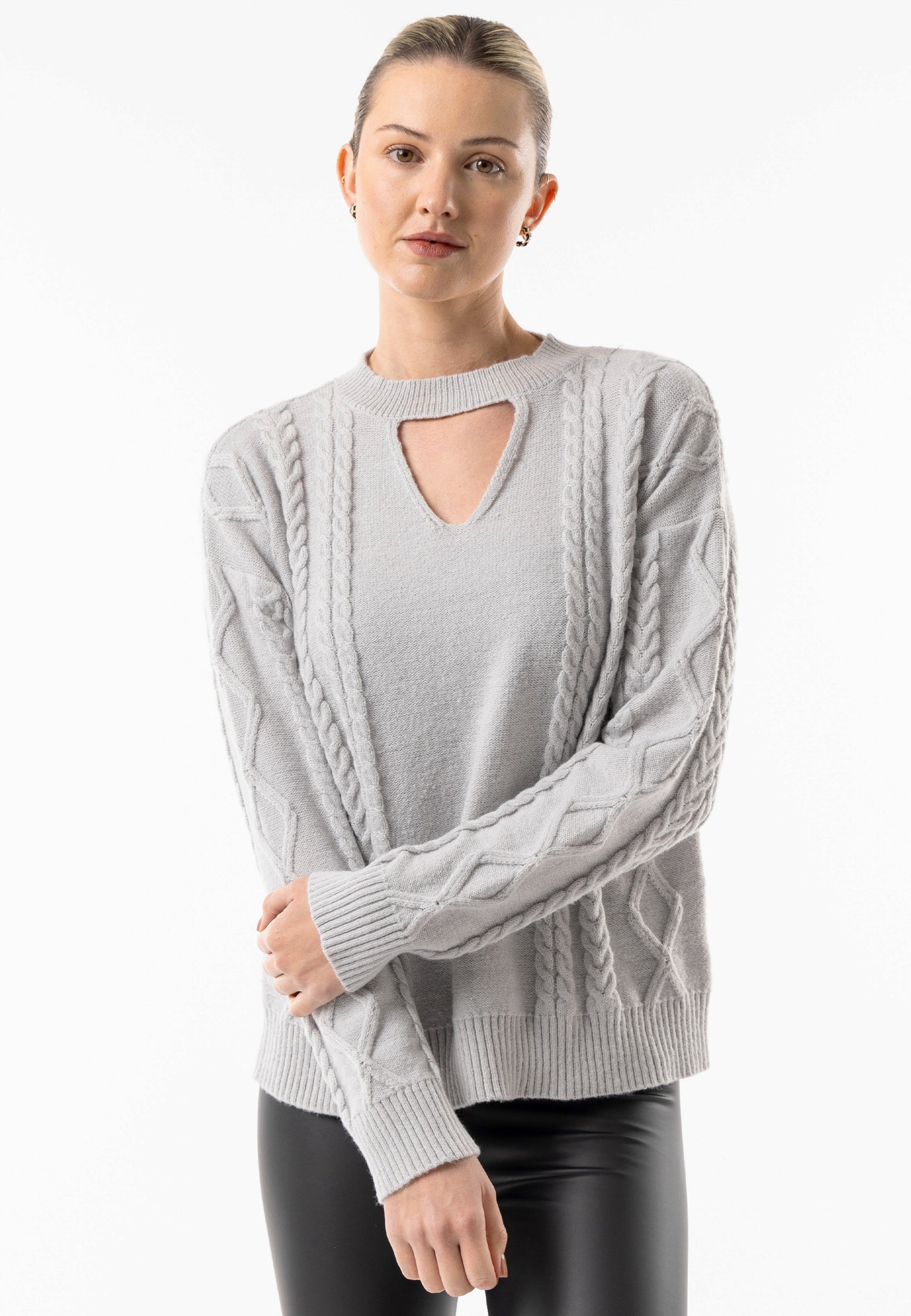 Silver Keyhole Cable Knit Jumper