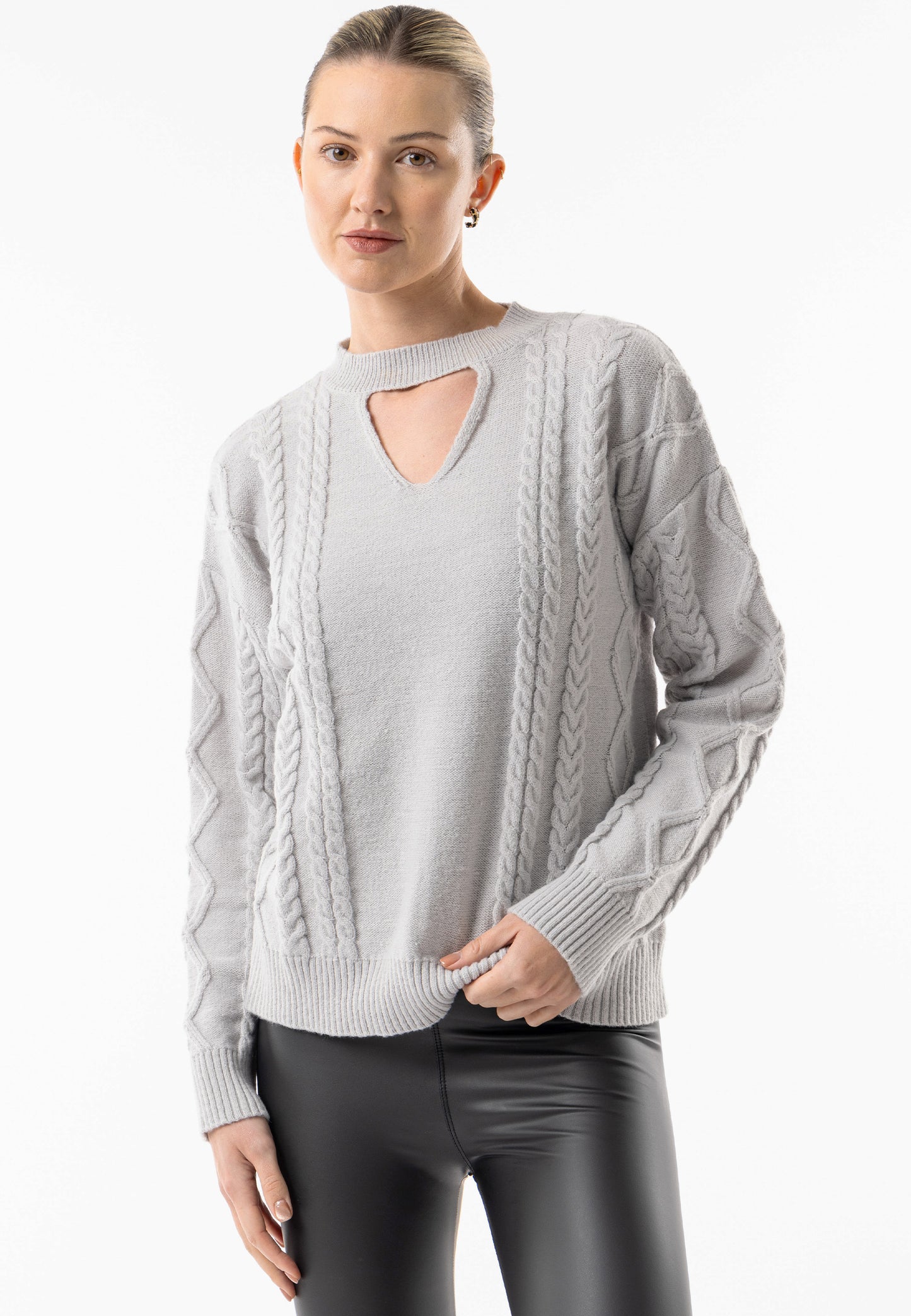 Silver Keyhole Cable Knit Jumper