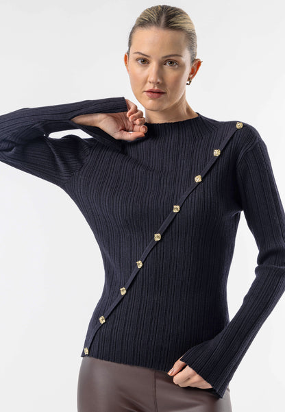 Asymmetric Gold Button Detail Top in Black