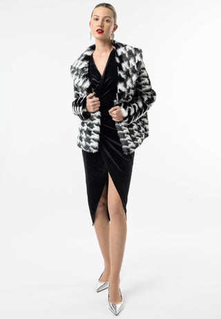 Houndstooth Faux Fur Coat - ANGELEYE
