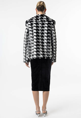 Houndstooth Faux Fur Coat - ANGELEYE