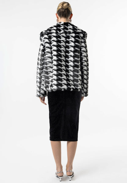 Houndstooth Faux Fur Coat