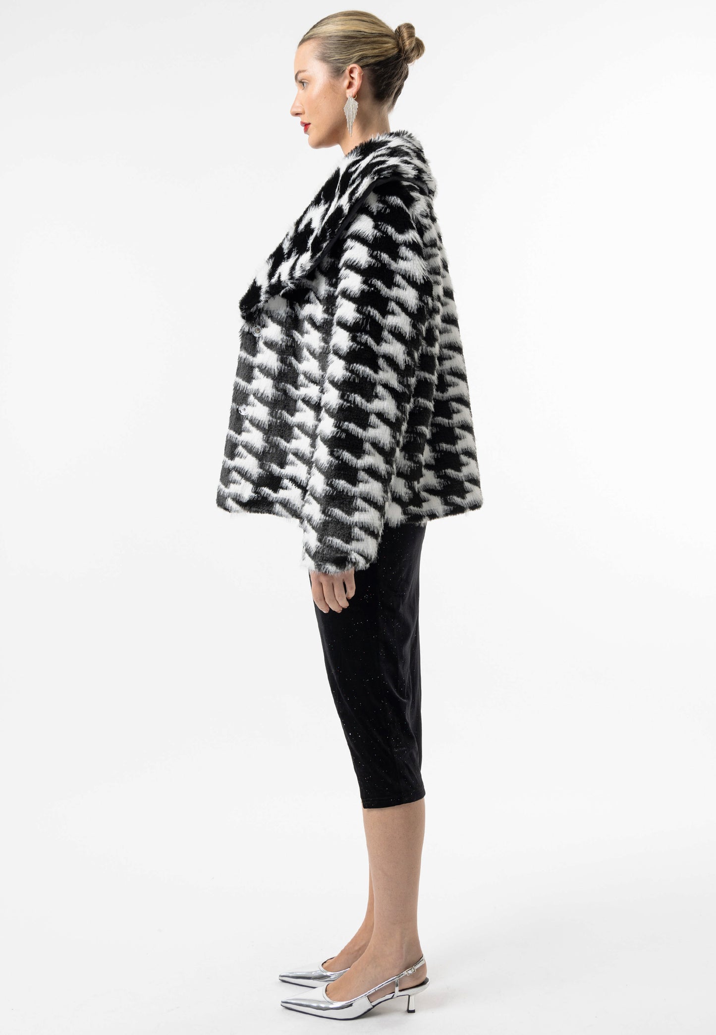 Houndstooth Faux Fur Coat