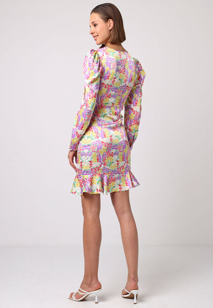 Long Sleeve Mini Floral Dress with Ring Detail - ANGELEYE