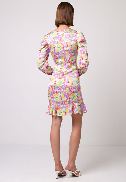 Long Sleeve Mini Floral Dress with Ring Detail - ANGELEYE