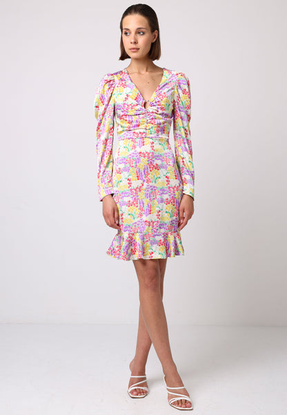 Long Sleeve Mini Floral Dress with Ring Detail - ANGELEYE