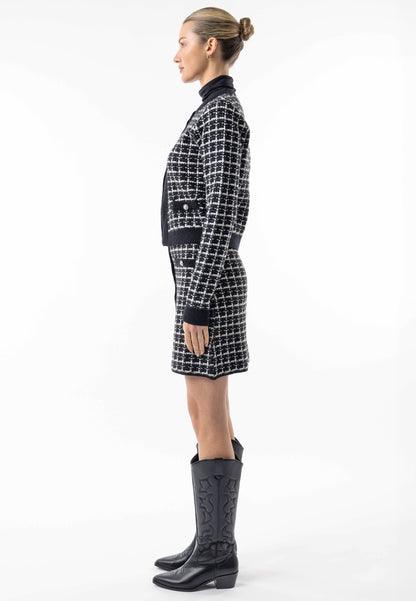 Checkered Knit Cardigan and Skirt Co-Ord Set in Black & White