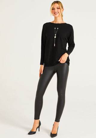 Batwing Knitted Jumper With Necklace in Black - ANGELEYE