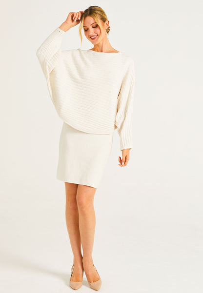 Knitted Mini Sleeveless Dress & Batwing Jumper Set In Apricot - ANGELEYE