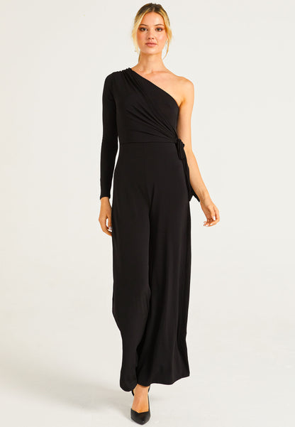 Wide Leg Jumpsuit In One Shoulder Long Sleeve - ANGELEYE