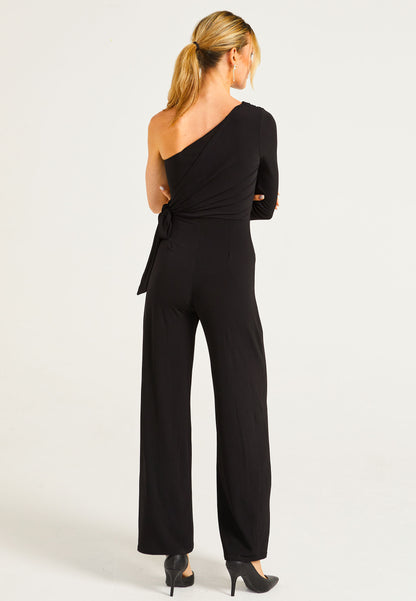 Wide Leg Jumpsuit In One Shoulder Long Sleeve - ANGELEYE