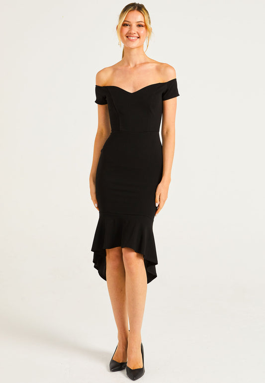 Bardot Sweetheart BodyCon Dress With Asymmetrical Frill Hem