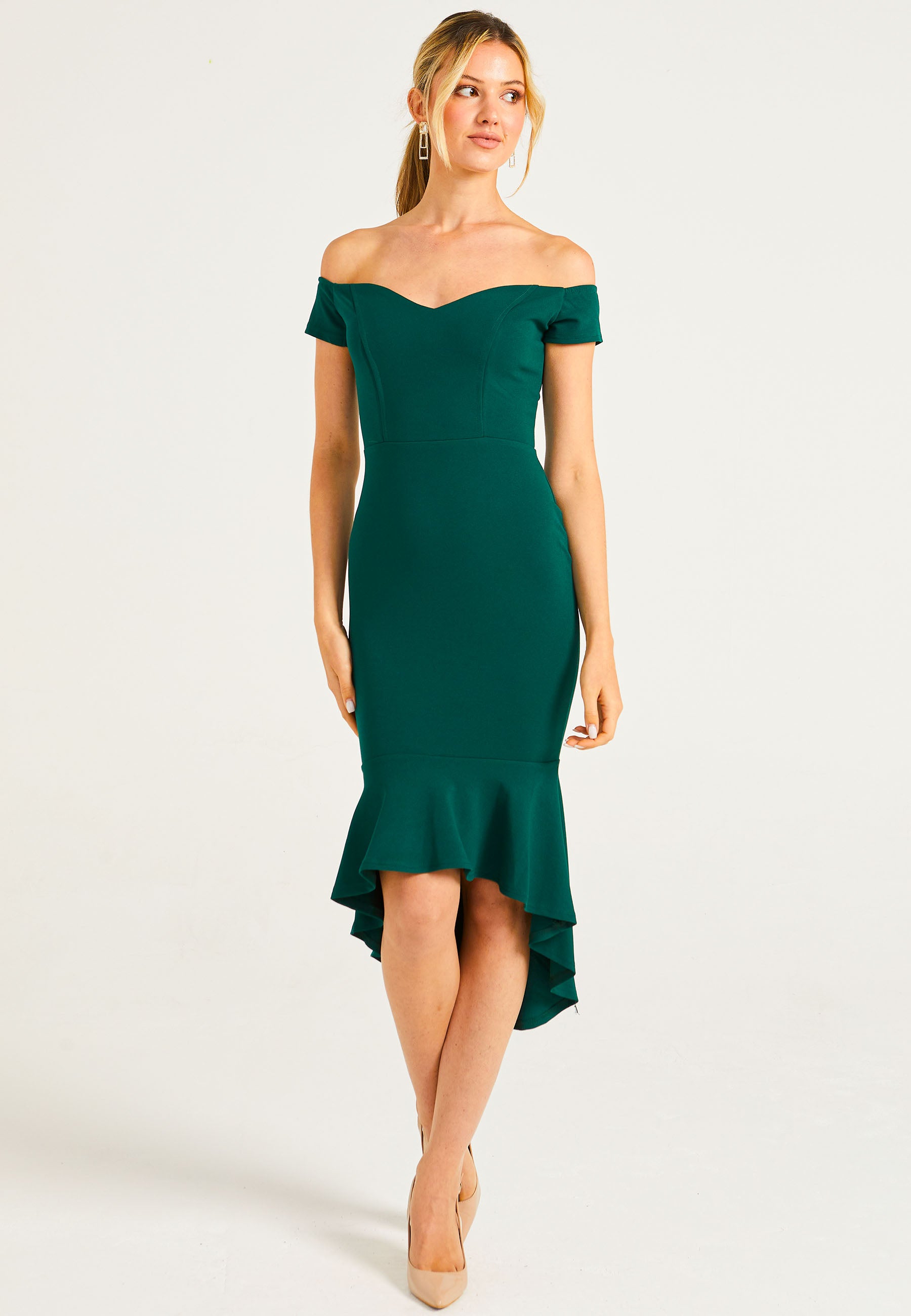 Sweetheart Bodycon Peplum Hem Midi Dress in Green | ANGELEYE Sweetheart Bodycon Peplum Hem Midi Dress in Green | ANGELEYE
