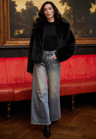 Faux Fur Short Coat in Black